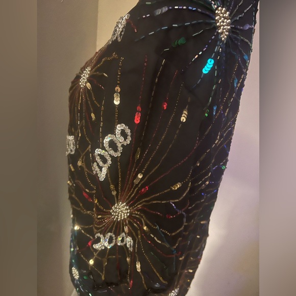 Vintage Lawrence Kazar Y2K New Year’s  Sequin Beaded Silk Top Size 2X - Picture 6 of 6